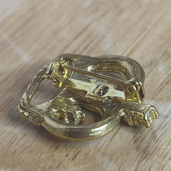 Vintage Gold Tone and Pink Rhinestone Crown Statement Brooch Pin - Picture 4 of 4